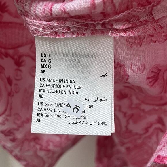 Charter Club Alligator Print Linen Blend Button Up Shirt Size L Vacation Womens - Picture 9 of 10